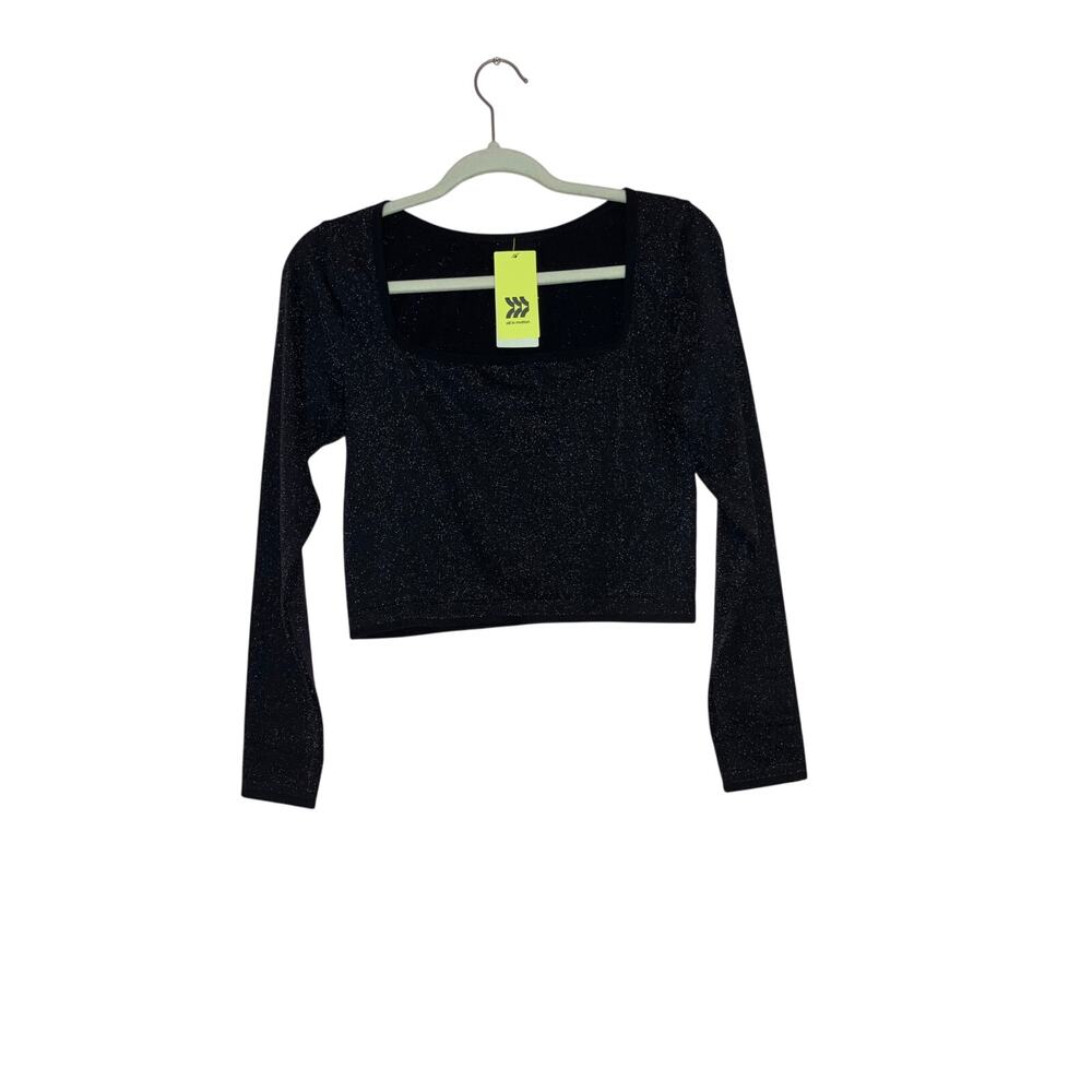 all in motion Black Sparkle Long Sleeve Crop Top